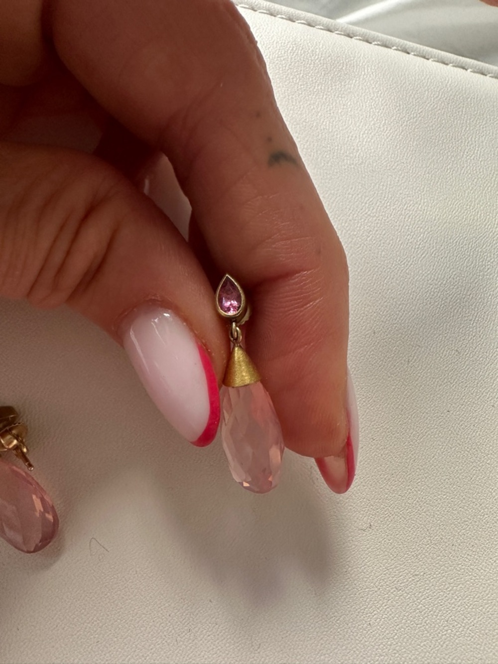 Signed Mallary Marks rose quartz and pink sapphire drop earrings